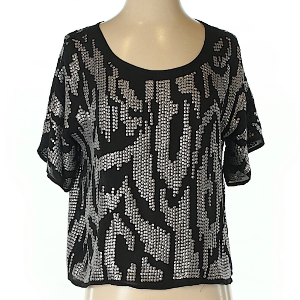 Madison Marcus Short Sleeve Sequence Silk Top